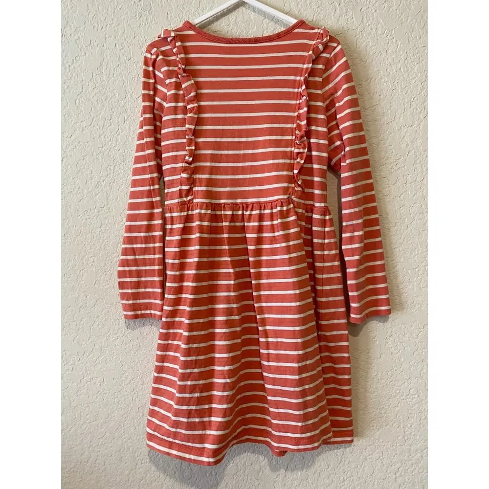 Hanna Andersson Pink White Striped‎ Dress Size 120 6-7 100% Cotton Beach Ruffles